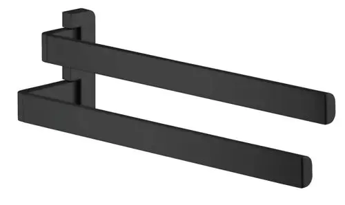 Handtuchhalter in mattschwarzem Finish mit zwei parallelen Armen, montiert an einer Wand. Produkt von AXOR.